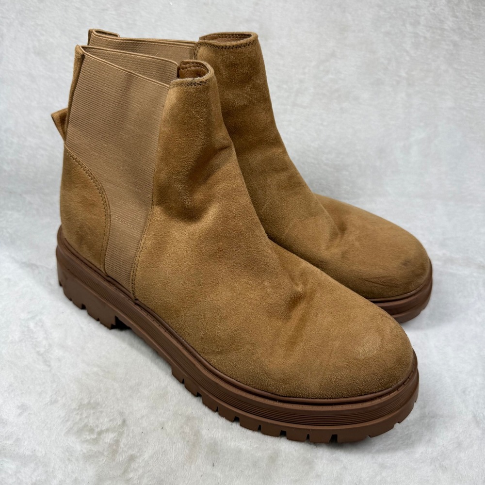 Nine West Womens Tan Faux Suede Lug Sole Chelsea Platform Boots Size 11M